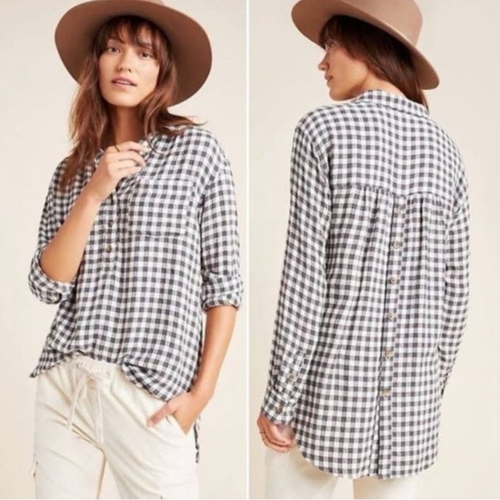 Anthropologie‎ Isadora Plaid Flannel Button Down Shirt XS Autumn long sleeve